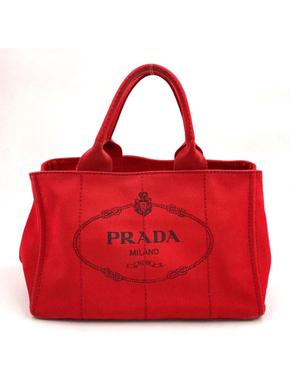 Prada Canapa Canvas Red Tote Bag Gold